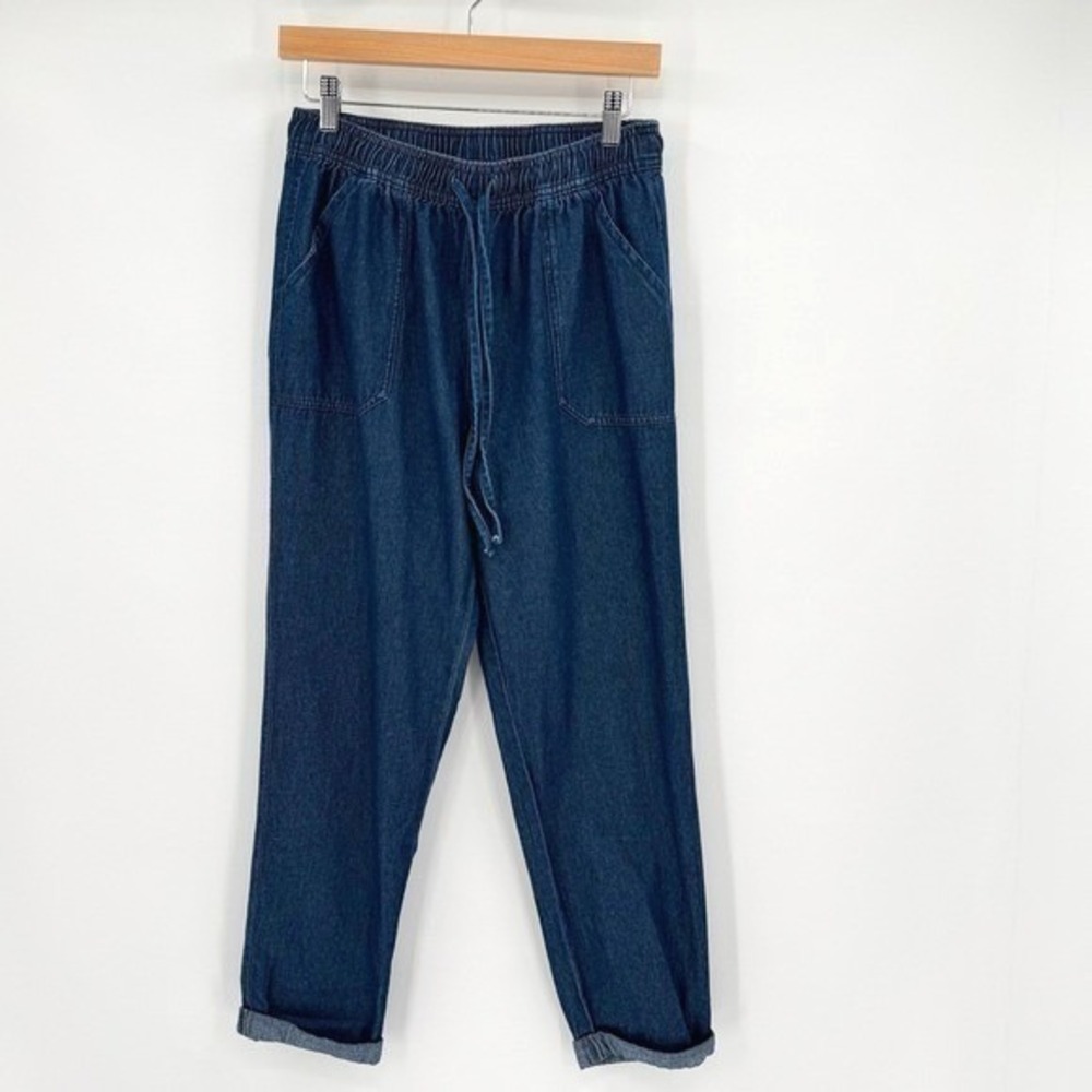 Karen Scott Dark Blue Chambray Tie Waist Jogger Pants Women's Sz S